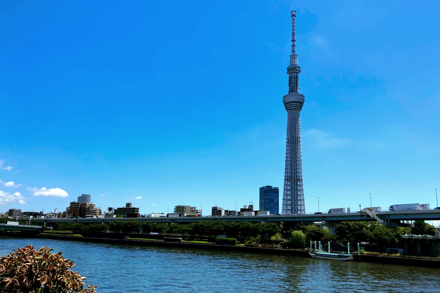 A scenic view of Tokyo Skytree across the river, Japan